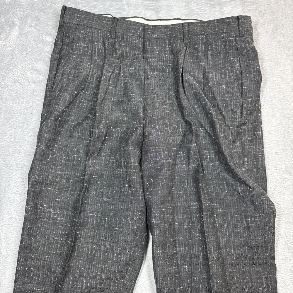 Vintage Expressions Pleated Pants Slacks Men 36X32 Gray Salt & Pepper Rayon FLAW